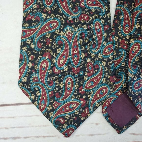 Blue Teal Paisley Men's Polyester Windsor Neck Tie - Picture 6 of 8